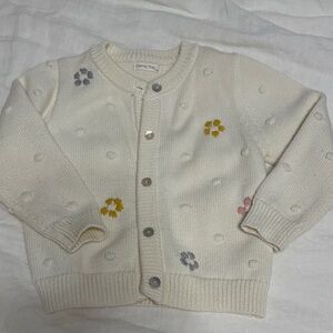 Cream Floral Dot Knit Cardigan for Girls